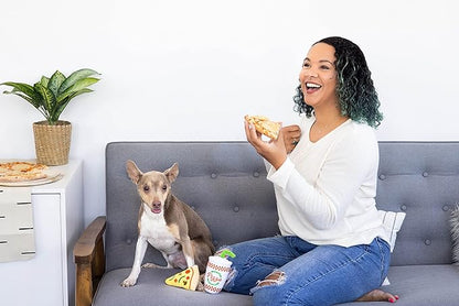 Pearhead Puperoni Dog Toys, Set of 2, Plush Chew Toys, for Pets, Pizza and Drink Dog Toy Set, Must Have Pet Accessories for Dog Owners, Squeaker Toys, All Breeds