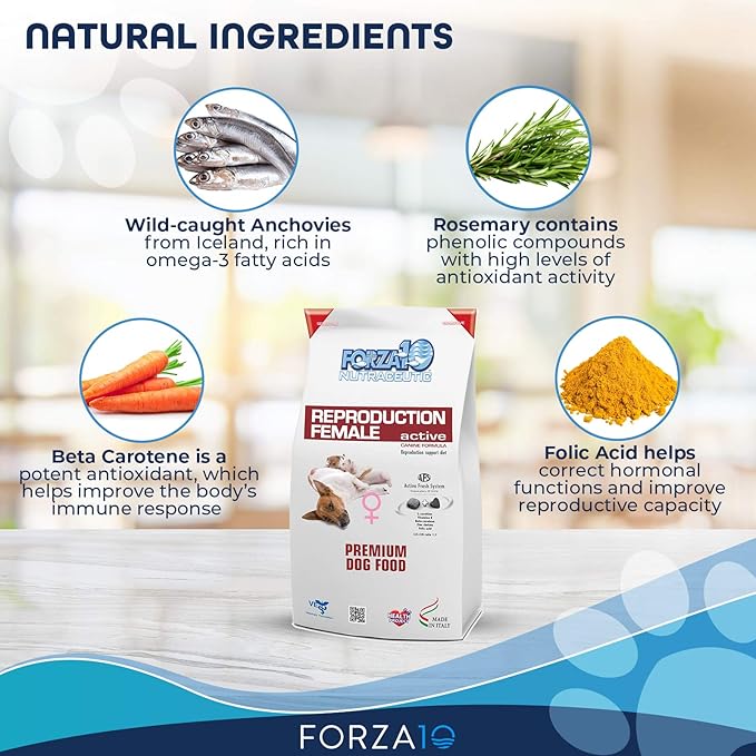 Forza10 Active Reproduction, Female, Dry Dog Food, 18 Pounds, Helps Reproductive Issues, Breeding, Male Dog Infertility and mating Issues in All Dog Breeds.