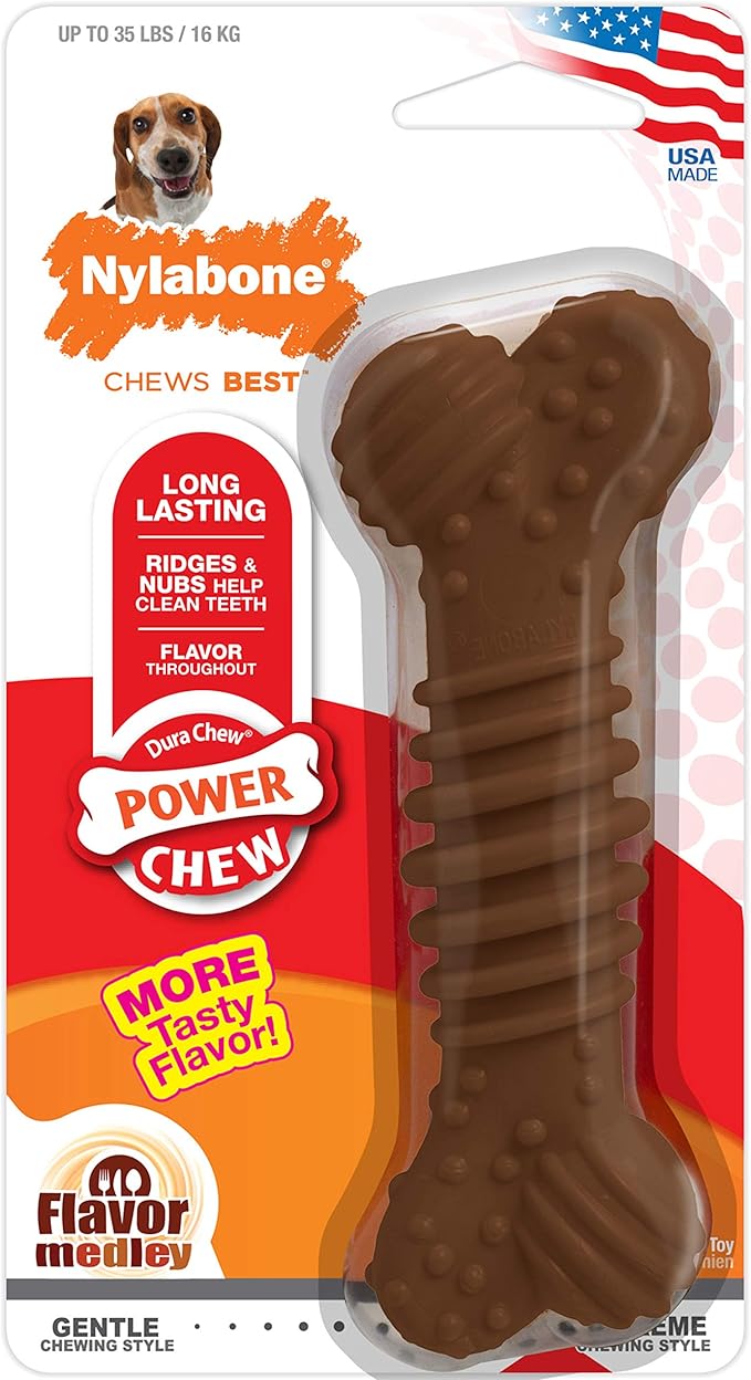 Nylabone Power Chew Textured Bone Chew Toy, Dog Toys for Aggressive Chewers, Flavor Medley, Medium/Wolf (1 Count)