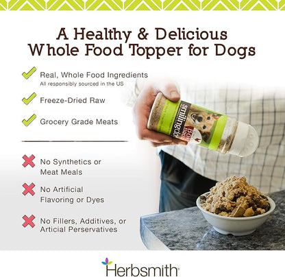 Herbsmith Kibble Seasoning – Freeze Dried Beef – DIY Raw Coated Kibble Mixer - Dog Food Topper for Picky Eaters, 4.5 oz (Packaging May Vary)