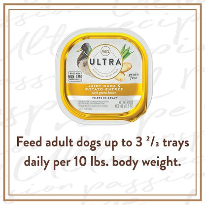 NUTRO ULTRA Grain Free Adult Soft Wet Dog Food Filets in Gravy Juicy Duck & Potato Entrée With Green Beans, 3.5 oz. Trays, Pack of 24