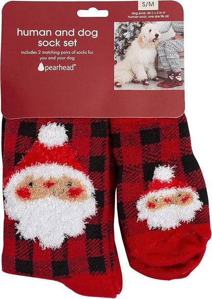 Pearhead Human and Dog Christmas Socks, Matching Pet Owner and Pet Apparel, Novelty Holiday Santa Claus Socks, Unisex One Size Fun Socks, Pet Lover Gifts, Christmas Stocking Stuffer