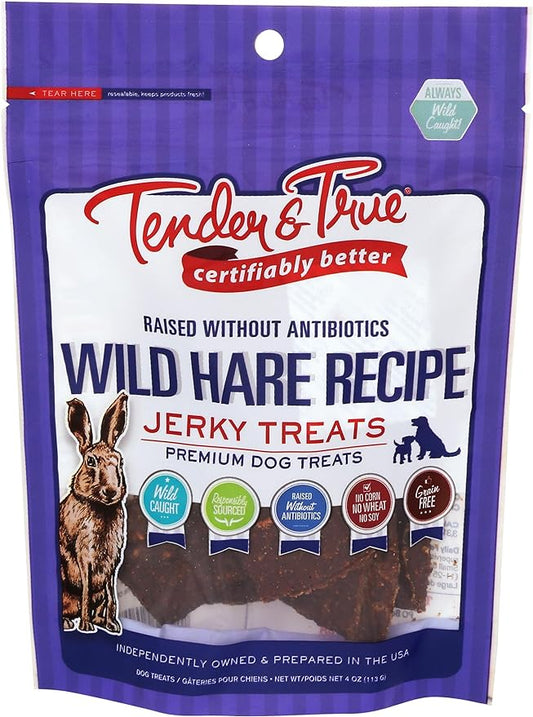 Tender & True Wild Hare Jerky Treat, 4 oz Bag