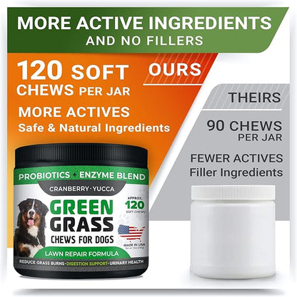 StrellaLab Grass Restore Treats for Dogs - Dog Pee Lawn Repair Chew Probiotics + Digestive Enzymes, Cranberry - Dog Urine Neutralizer for Grass Burn Spots - Health & Wellness Supplements for Dog