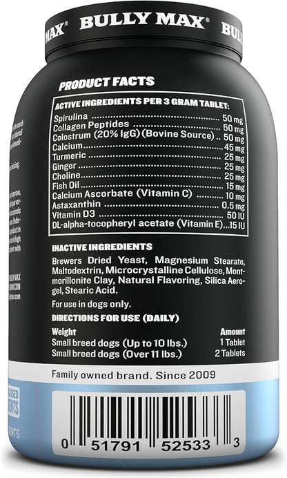 Bully Max Small Breed Dog Immune Support Tablets - Chewable Dog Multivitamin Immunity Booster Supplement Tabs for Puppy & Adult Dogs - Pet Vitamins with Astaxanthin, Colostrum, Turmeric - 30 Tablets
