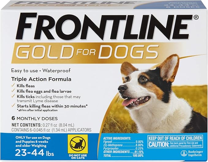FRONTLINE Gold Flea & Tick Treatment for Medium Dogs Up to 23 to 44 lbs., Pack of 6