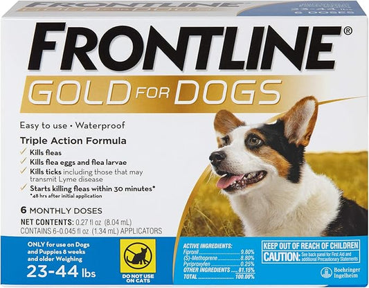 FRONTLINE Gold Flea & Tick Treatment for Medium Dogs Up to 23 to 44 lbs., Pack of 6