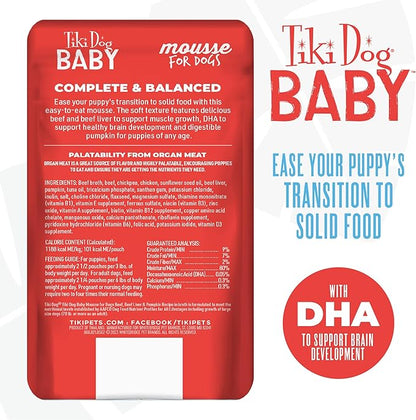 Tiki Dog Baby Mousse Wet Dog Food for Puppies, Beef & Beef Liver, 3 oz. Pouch (12 Count)