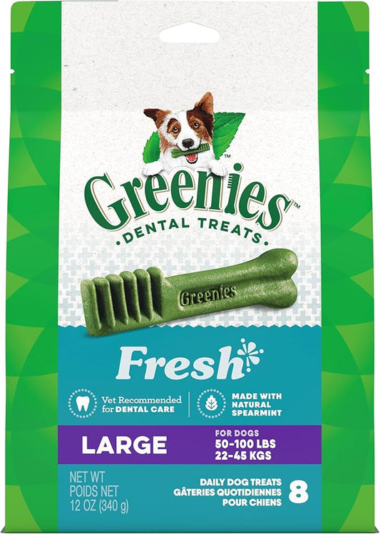 Greenies Large Natural Dental Care Dog Treats Fresh Flavor, 12 oz. Pack (8 Treats)
