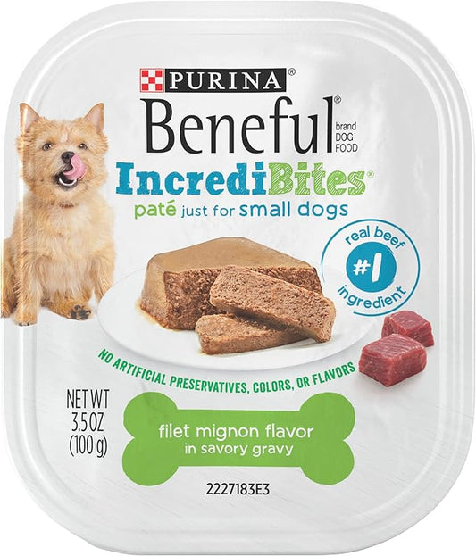 Beneful IncrediBites Pate Wet Dog Food for Small Dogs Filet Mignon Flavor in a Savory Gravy - 3.5 Ounce (Pack of 12)