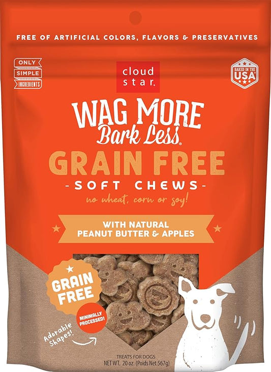 Cloud Star Wag More Bark Less Soft Chews Grain Free Dog Treats, Peanut Butter & Apples, 20 oz. Pouch