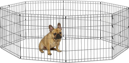 New World Pet Products 24" Foldable Black Metal Dog Exercise Pen No Door