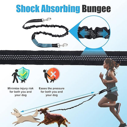 Hands Free Dog Leash with Zipper Pouch, for Medium and Large Dogs, 4Ft 6 Ft, Waist Leash for Dog, Durable Bungee for Walking, Jogging, and Running Your Dog (Large, 25-120 lbs, Blue)
