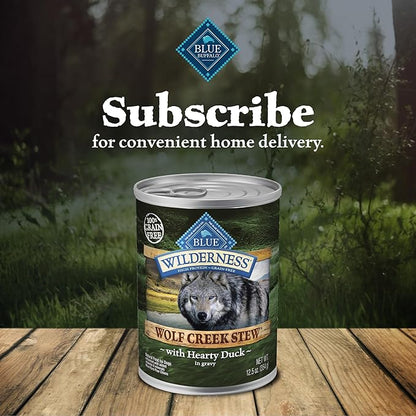 Blue Buffalo Wilderness Wolf Creek Stew High Protein, Natural Wet Dog Food, Hearty Duck Stew in gravy 12.5-oz cans (Pack of 12)