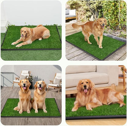 LOOBANI Dog Grass Pad with Tray Large, Indoor Dog Potties for Apartment and Patio Training, with 2 Packs Loobani Dog Grass Pee Pads for Replacement(Tray Potty 45 * 29inch)