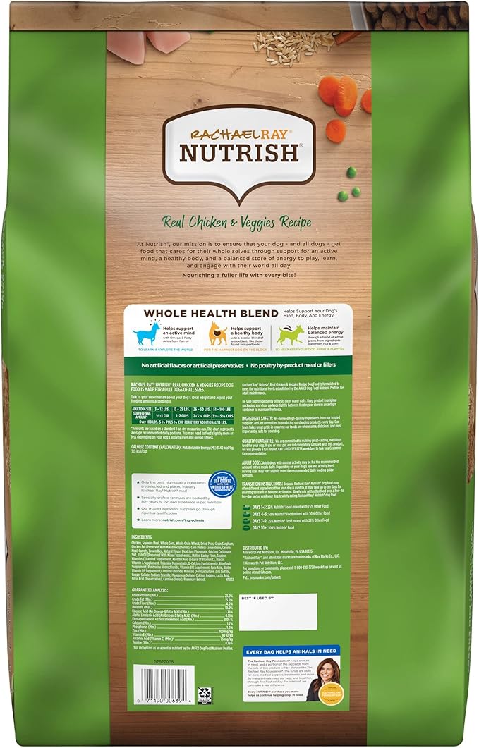 Nutrish Rachael Ray Chicken & Veggies 40 Pounds Dry Dog Food (Packaging May Vary) + Chicken Recipe 11 Count Soup Bones Bundle
