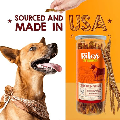 Riley's Slims Chicken Sticks for Dogs - USA Sourced Dehydrated Chicken Dog Treats - Chicken Strips Dog Jerky Treats Made in The USA - 2 Pack