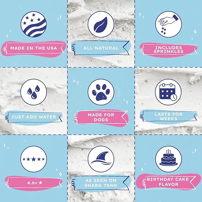 Dog Ice Cream Mix - Just Add Water and Freeze at Home, Powder Mix with Ice Cream Cup and Reusable Lid, Ice Cream Mix for Dogs by Puppy Scoops (Sprinkles), 5.65 oz Made in USA