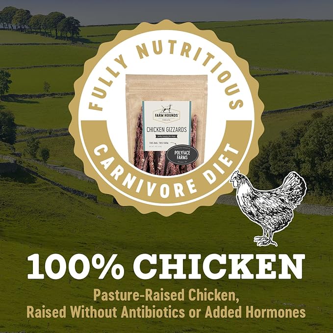 Farm Hounds Premium Chicken Gizzard Sticks, 100% Natural, Pasture-Raised Chicken Treats for Dogs, Dehydrated Dog Protein Treats from Humane Farms, Dog Training Supplies & Essentials, 2-Pack