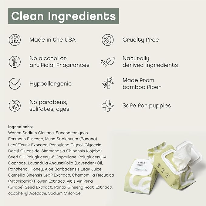 Renewing Aloe and Bamboo Dog Wipes by Floof - Cleansing, Moisturizing, Hypoallergenic Wipes for Paws, Face, Body | Natural Fragrance | Safe for All Breeds | Vet Dermatologist Formulated | 30 Wipes (1)