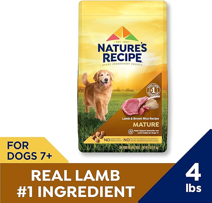 Nature′s Recipe Mature Lamb & Brown Rice Recipe Dry Dog Food, 4 lb. Bag