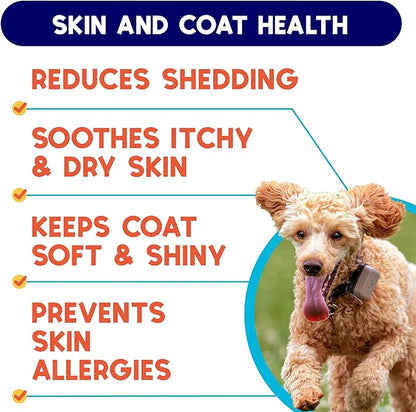 Omega 3 Fish Oil for Dogs (32oz) - Skin & Coat Health - Dry & Itchy Skin Relief + Allergy Support - Shiny Coat - EPA&DHA Fatty Acids - Salmon Oil Promotes Heart, Hip & Joint Support