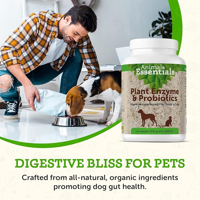 Animal Essentials Plant Enzyme & Probiotics - Digestive Nutrient Absorption Supplement for Dogs & Cats, Plant & Microbial Enzyme Blend - 10.6 Oz