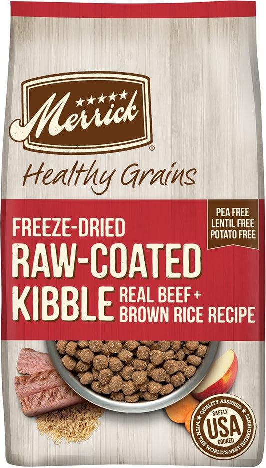 Merrick Healthy Grains Freeze Dried Raw Coated Kibble, Natural High Protein Dog Food, Beef and Brown Rice - 10.0 lb. Bag