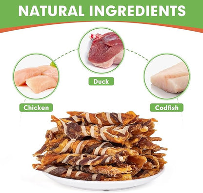 MON2SUN Dog Treats, Triple Flavor Jerky Twist Sticks, 4.5-5 Inch Chicken Duck and Codfish Sticks Dog Chews for Small Dogs, Healthy Dog Snacks, 10.58 oz (30 Count-Pack of 1)
