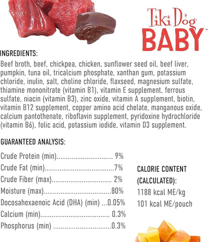 Tiki Dog Baby Mousse Wet Dog Food for Puppies, Beef & Beef Liver, 3 oz. Pouch (12 Count)