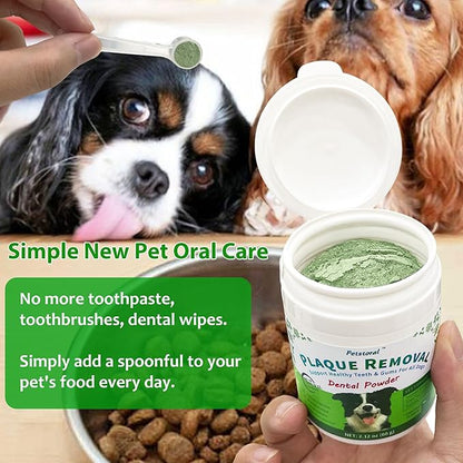 Plaque Removal Natural Dental Powder - Dog Dental Care and Bad Breath Treatment, Dog Teeth Cleaning Powder for Healthy Teeth & Gums for All Dogs - 60g