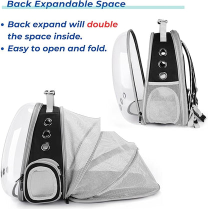 Lollimeow Bubble Expandable Cat Backpack Pet Travel Carrier for Cats and Dogs (Black-Expandable)