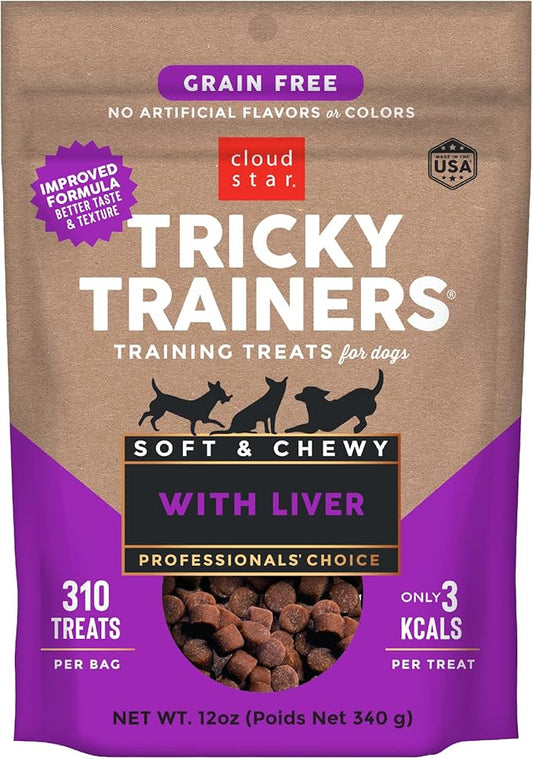 Cloud Star Tricky Trainers Soft & Chewy Dog Training Treats 5 oz Pouch, Liver Flavor, Grain-Free Low Calorie Behavior Aid with 310 treats