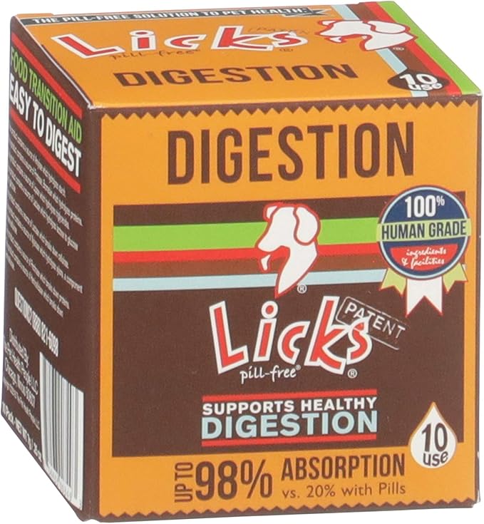 Licks Pill-Free Dog Digestion - Dog Gut Health and Gas Relief - Bloating Relief and Digestion Supplement for Dogs - Dog Health Supplies - Gel Packets - 10 Use