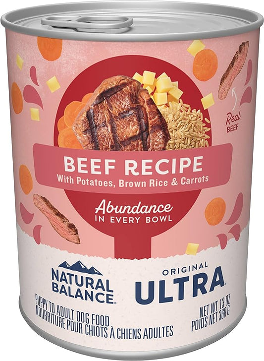 Natural Balance Ultra Premium Wet Dog Food, Beef Formula with Potatoes, Carrots & Brown Rice, 13 Ounce Can (Pack of 12)