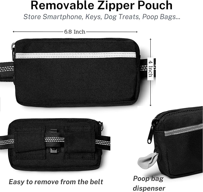 5ft Hands Free Dog Leash, Waist Dog Leash, Heavy Duty Belt Dog Leashes with Zipper Pouch, and Highly Reflective Threads for Walking, Jogging, and Running with Your Dog