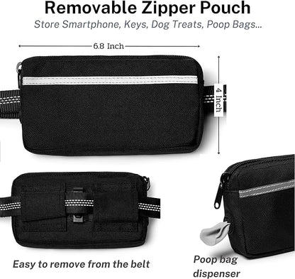 5ft Hands Free Dog Leash, Waist Dog Leash, Heavy Duty Belt Dog Leashes with Zipper Pouch, and Highly Reflective Threads for Walking, Jogging, and Running with Your Dog