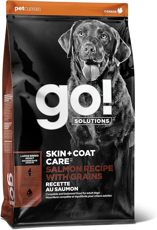 GO! SOLUTIONS Skin + Coat Care Dry Dog Food for Large Breed Adult - Salmon Recipe with Grains - Complete & Balanced Nutrition, 25 lbs