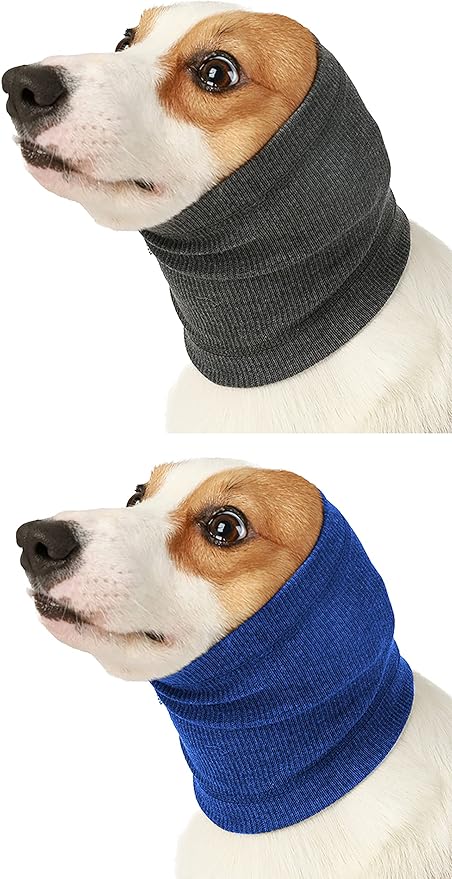 2PC Pet Calming Cap Blue Grey Dog Snood Ear Protector Relief Ear Muffs for Small Medium Large Dogs Cats Small