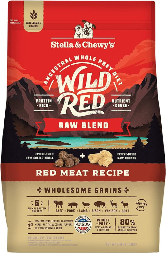Stella & Chewy's Wild Red Dry Dog Food Raw Blend High Protein Wholesome Grains Red Meat Recipe, 3.5 lb. Bag