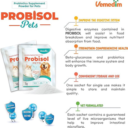 Probisol Pets, Probiotic Powder for Dogs and Cats, Helps Support A Healthy Immune, Digestive System, Decrease Foul-Smelling Waste, Better Digestion/Milk Flavored/ 5.3oz (150g)-30 Packets