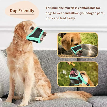 HEELE Dog Muzzle, Soft Mesh Breathable Muzzle with Adjustable Straps for Small Medium Large Dogs, Prevent Biting, Licking and Chewing, Allow Drinking Panting Green Medium