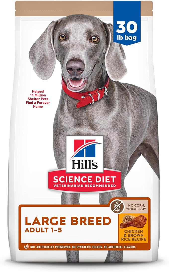 Hill's Science Diet Large Breed, Adult 1-5, Large Breed Premium Nutrition, Dry Dog Food, No Corn, Wheat, Soy Chicken & Brown Rice, 30 lb Bag