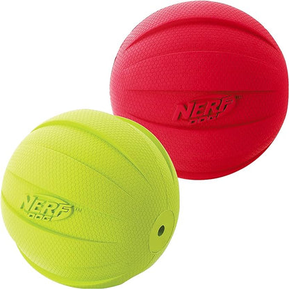 Nerf Dog Classic Ball Dog Toy with Interactive Squeaker, Lightweight, Durable and Water Resistant, 3.8 Inches, for Medium/Large Breeds, Two Pack, Green and Red
