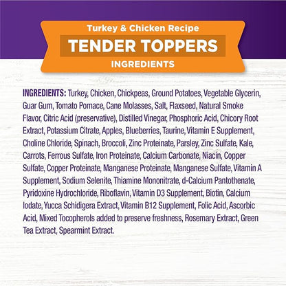 Wellness Tender Toppers (Previously Core Bowl Boosters), Grain-Free Natural Dog Food Toppers or Mixers, Made with Real Meat (Turkey & Chicken, 8 oz Bag)