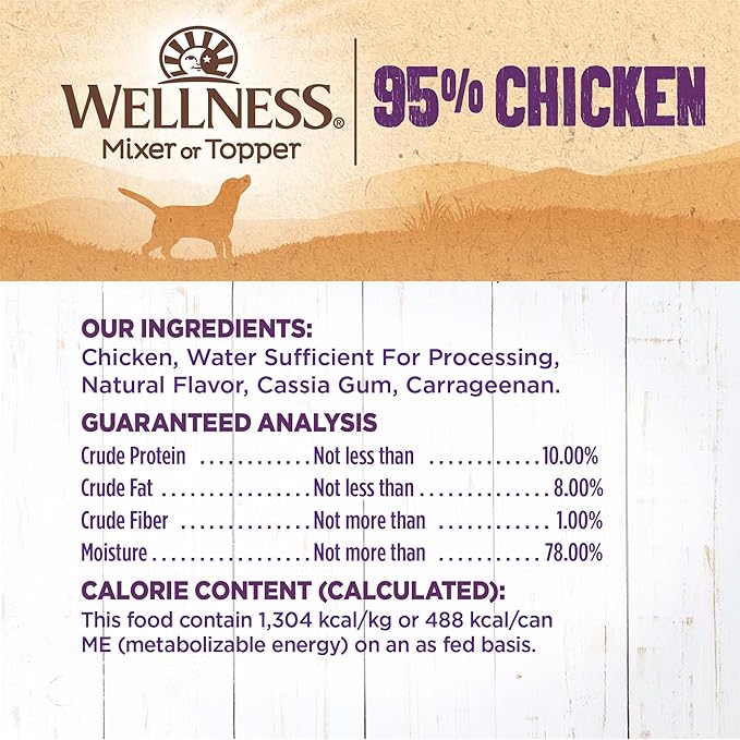Wellness Natural Pet Food 95% Chicken Natural Wet Grain Free Canned Dog Food, 13.2-Ounce Can (Pack of 12)
