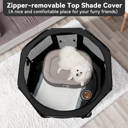 PETSFIT Dog Playpen, 36" Sturdy Pop Up Dog Kennel Foldable Dog Pen Indoor Outdoor Puppy Playpen for Medium Dogs Cats with Traveling Bag Zipper Sealed Removable Mesh Top Leakproof Bottom Mat Black M