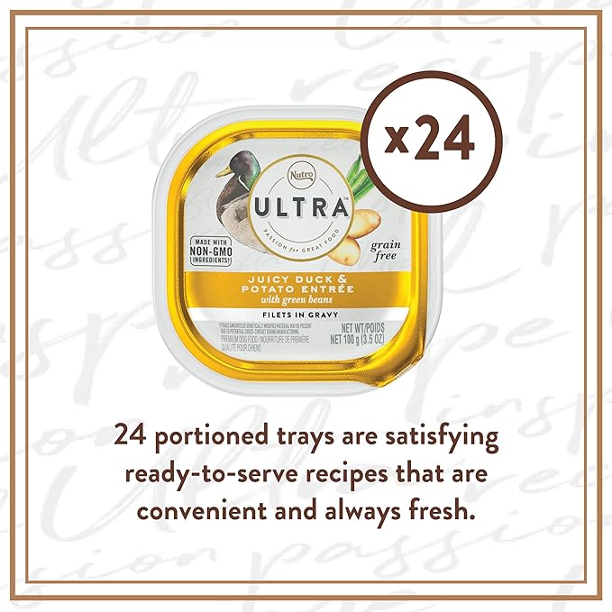 NUTRO ULTRA Grain Free Adult Soft Wet Dog Food Filets in Gravy Juicy Duck & Potato Entrée With Green Beans, 3.5 oz. Trays, Pack of 24