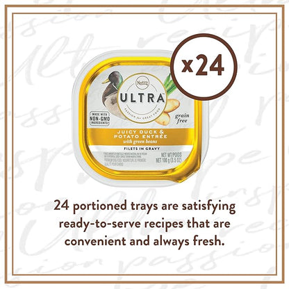 NUTRO ULTRA Grain Free Adult Soft Wet Dog Food Filets in Gravy Juicy Duck & Potato Entrée With Green Beans, 3.5 oz. Trays, Pack of 24
