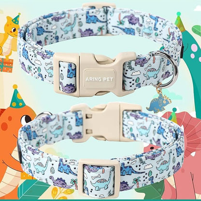 ARING PET Dinosaur Dog Collar-Cute Dog Collar for Small Dogs, Adjustable Dinosaur Print Pet Collars Puppy Collar for Small Medium Large Dogs